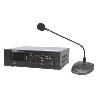Amplificador de Audio / 240W RMS / Sistema 70/100V / Bluetooth / MP3 / FM / Micrófono de Escritorio