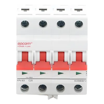 Protección Térmica/ Interruptor 4P, 25A,  Corriente Directa  1000 Vcc para Aplicación Fotovoltaica Montaje Riel DIN