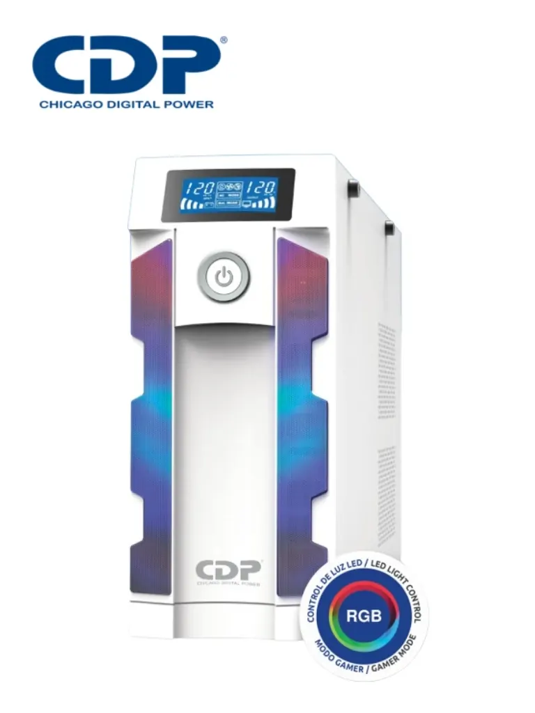 CDP GSMART1516 1500VA/900W UPS Smart, AVR 16 Salidas, Puerto de carga USB (8 USB-A y 2 USB-C), 210 joules, Luz RGB, LCD, 120 Vac