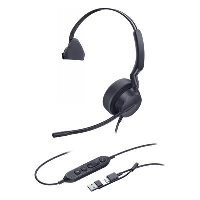 Auricular USB Profesional / Cancelación de Ruido con IA / Altavoz 35 mm con EQ Dinámico / USB-C con Adaptador USB-A / Control Integrado de Llamadas