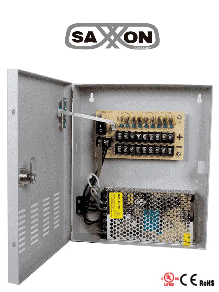 Fuente de poder SAXXON PSU1210-D9 de 12 VCD para 9 cámaras