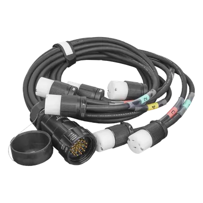 Cable de Distribución de Potencia / Socapex a 6 Tomas Edison / 20A 125V / 3 Conductores 14 AWG / Hule Flexible