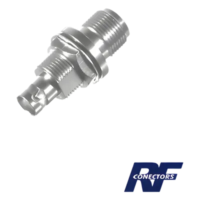Adaptador RF / N Hembra a BNC Hembra / Montaje Chasis Doble D Plano / Bronce Niquelado / Contacto Oro / Aislante Teflón