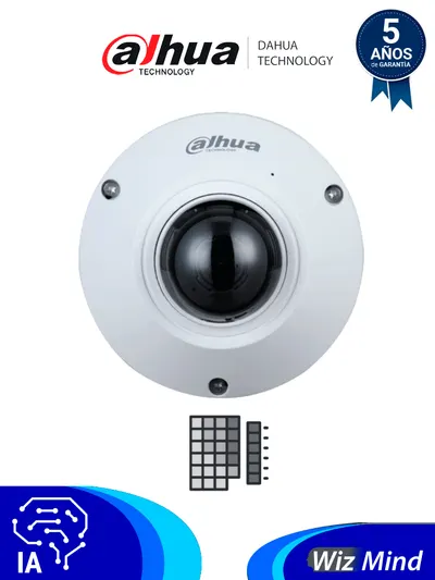 DAHUA IPC-EB5541-AS - Camara IP FishEye de 5 Megapixeles/ WizMind/ 360 Grados/ H.265/ Microfono Integrado + 1 Canal de E&S/ E&S De Alarma/ Mapa de Calor/ Conteo de Personas/ IP67/ IK10/ WDR Real/ PoE