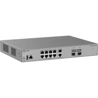 Switch Capa 3 / 10 Puertos Gigabit PoE+ / 2 Puertos SFP 2.5GE / Capacidad de Conmutación 30 Gbps / PoE Budget 125 W / Diseño sin Ventilador / Protección contra Sobretensiones 10 kV / VSU / OSPF / RIP / Línea Cybrey