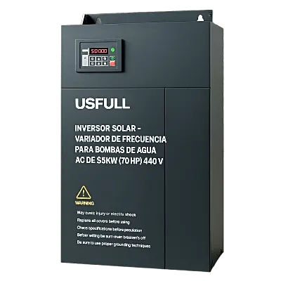 Inversor Solar Variador de Frecuencia / 55 kW (70 HP) / 440V Trifásico / MPPT Automático / Rango DC 300-850V / Instalación hasta 50 m (164 ft)