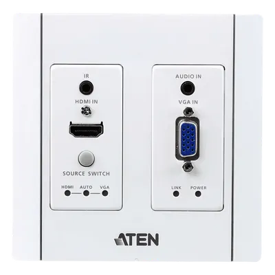 Transmisor HDBaseT de Pared / HDMI y VGA / 4K a 100 m (328 pies) / PoH PD / Conmutación Automática / IR y RS-232