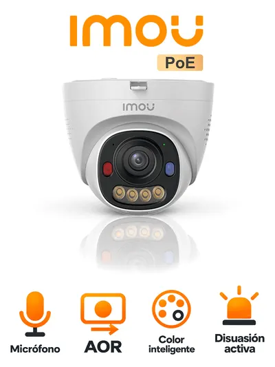 Cámara turret IMOU PS8D 3MP con PoE y detección inteligente
