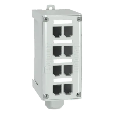 Panel de Parcheo Modular para Fibra Óptica, de Instalación en Riel DIN Estándar de 35mm, 8 Puertos Mini-Com, Color Gris