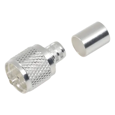 Conector UHF Macho / Anillo Plegable Largo / Cuerpo Bronce Plateado / Aislante Teflón / Cables RG-8/U, RG-214/U, Belden 8268