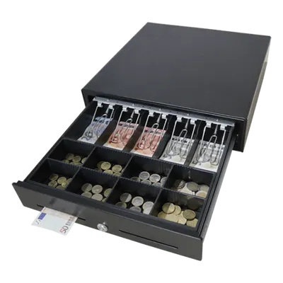 Cajón de efectivo MAKEN MK410 con apertura manual y divisiones ajustables