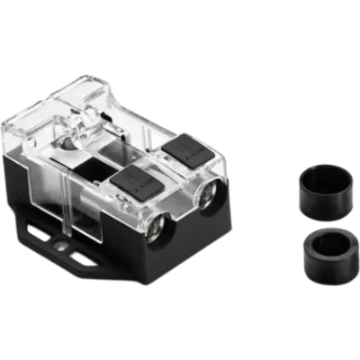 Bloque de Distribución de Fusibles MAXI / 2 Vías / Entrada Cable 1/0 a 4 AWG / Salidas 2 Cables 4 a 8 AWG / Terminales OmniSert / Latón Forjado y Maquinado / Recubrimiento Estañado Grado Marino / Base y Cubierta Policarbonato A