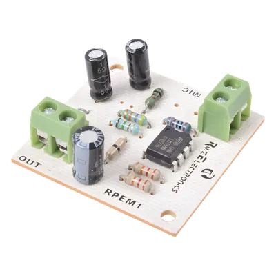 Tarjeta preamplificadora / 3-18 VDC / 30 dB ganancia ajustable / Micrófono electret integrado / Salida por bloque de terminales