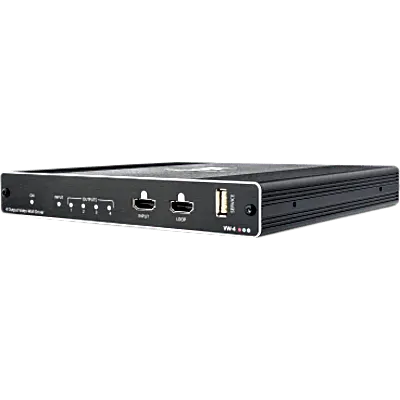 Controlador de Video Wall | 4 Salidas HDMI | 1 Entrada HDMI | 1 Salida HDMI Loop | Resolución Máxima de Entrada 4K@60Hz (4:4:4) | Resolución de Salida 1080p | HDCP 2.2 y 1.4 | Escalable hasta 64 Pantallas | Configuración v&iacu