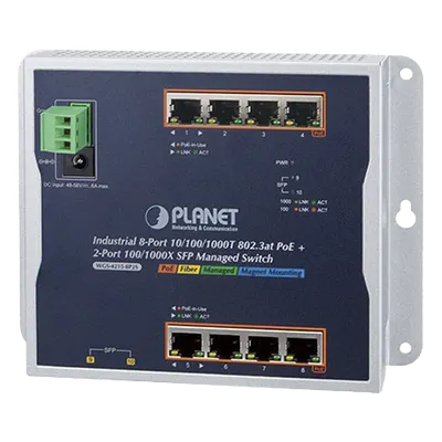 Switch industrial PoE PLANET WGS-4215-8P2S, 8 puertos Gigabit y 2 SFP