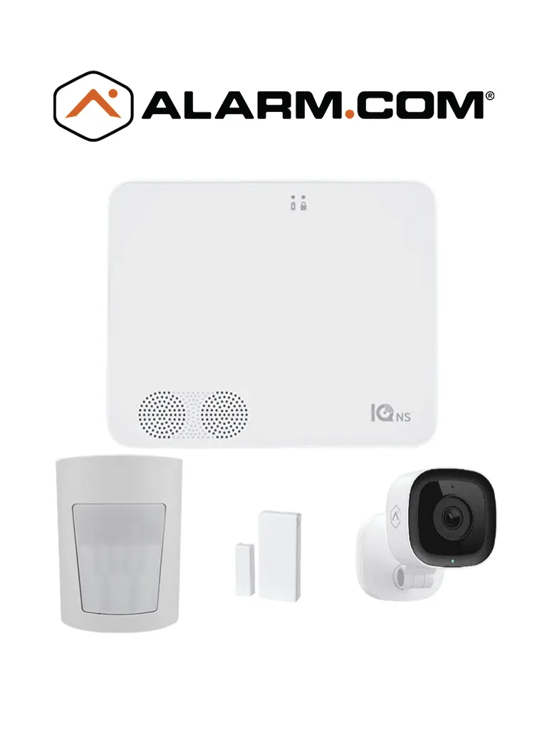 IQ4 NS Video Básico - Paquete que contiene Sistema de Alarma IQ 4 NS", Power G 915 Mhz  1 sensor PIR inalámbrico PGP9914, 1 sensores magnéticos inalámbrico PG9303 y Cámara Interior alarm.com ADCV523