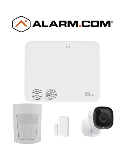 IQ4 NS Video Básico - Paquete que contiene Sistema de Alarma IQ 4 NS", Power G 915 Mhz  1 sensor PIR inalámbrico PGP9914, 1 sensores magnéticos inalámbrico PG9303 y Cámara Interior alarm.com ADCV523