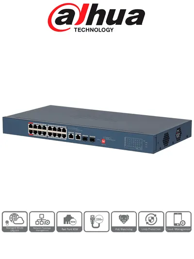 Switch PoE Dahua DH-CS4218-16ET-240 con 16 puertos y gestión en la nube