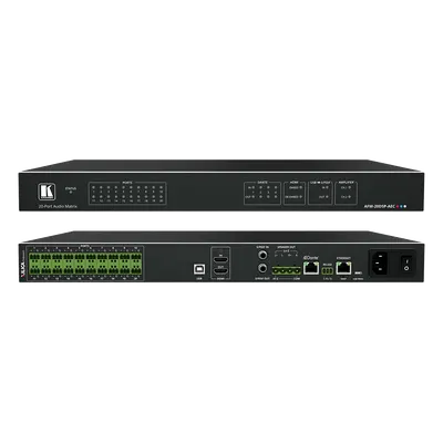 Matriz de Audio Digital / 20 Puertos Analógicos Configurables / DSP 32-bit 96kHz / AEC / Amplificador 2x60W + 1x120W / Dante 4x4 / HDMI 4K60 / USB Plug & Play / Rack 1U