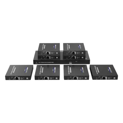 Kit Divisor y Extensor HDMI / Divide 1 Fuente HDMI a 8 Pantallas / Extiende la señal HDMI hasta 70 m / Resolución 4K @ 60 Hz/ Cat 6/6a/7 / IPCOLOR / CERO LATENCIA / Uso 24/7 / Puerto S/PDIF / EDID / RS232 / Salida Loop / Alimente solo el Tx 