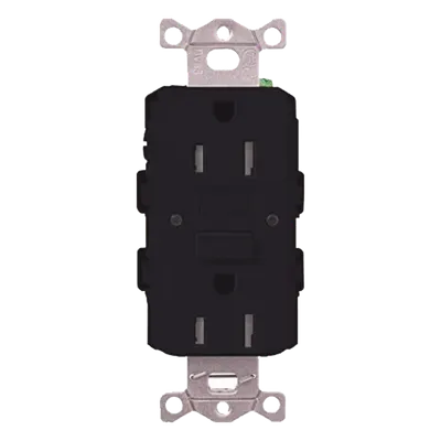 Tomacorriente GFCI / 15 A / 125 V~ 60 Hz / Autoprueba continua / Disparo 4-6 mA / Resistente a manipulaciones / Negro