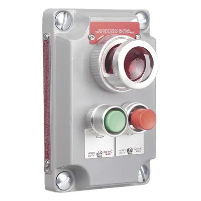 Cubierta para Estación de Control / 2 Botones Pulsadores Rojo-Verde / Luz Piloto Roja / Áreas Clasificadas Clase I Div 1&2 / NEMA 7(C,D) 9(E,F,G)