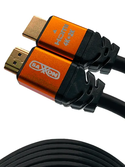 SAXXON SX150HDC - Cable HDMI de 15 metros de alta velocidad / Versión 2.0 / Resolución 4K / Canal de retorno de audio (ARC) / Video 3D / Blindado para reducir interferencias / Chapado en oro / Alta resistencia y durabilidad.