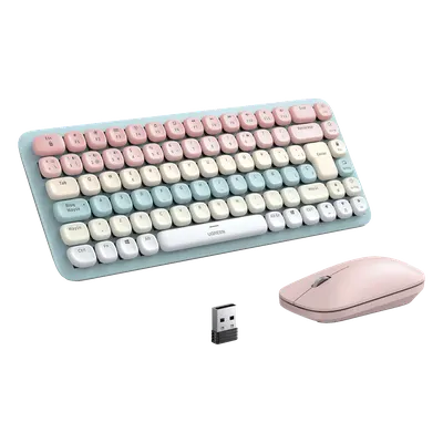 Paquete de Teclado y Mouse | 85 teclas en Español | Bluetooth y 2.4GHz | Mouse Ambidiestro | Sensor de DPI ajustable | Efectos de Iluminación del Teclado | Amplia compatibilidad | Color Rosa.
