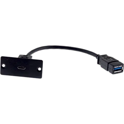 Inserto de Pared USB-C | 4.8 Gbps USB 3.0 | Cable 12 cm (4.72 in) | Aluminio | Negro