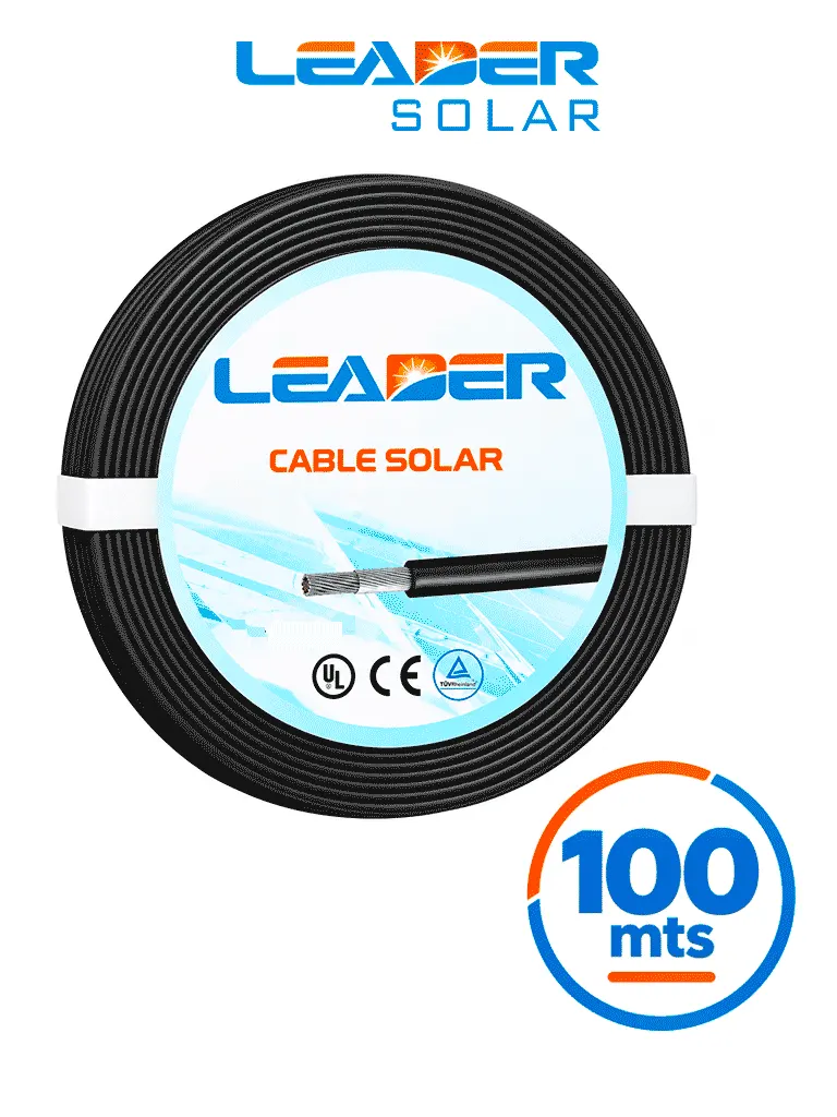 Cable fotovoltaico LEADER SOLAR 8 AWG negro en carrete de 100 m