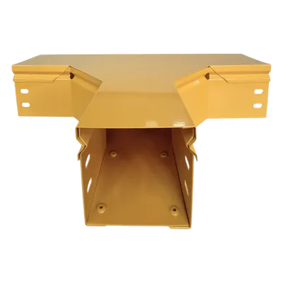 Charola T Horizontal para Fibra Óptica / Aluminio 4" x 4" / Radio de Curvatura 8" / Recubrimiento Epóxico Amarillo / Incluye Tapa y Accesorios
