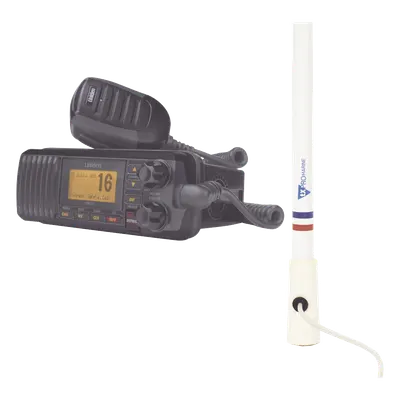 Radio VHF marina UNIDEN UM-385BK/KIT5206 con antena de 2.4 m