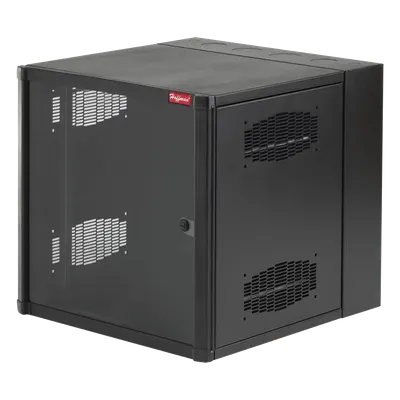 Gabinete de Pared para Rack / 12 UR / 19 Pulgadas / Puerta con Vidrio Templado / 600 mm (23.6 in) Ancho / Ventilación Cruzada / Negro