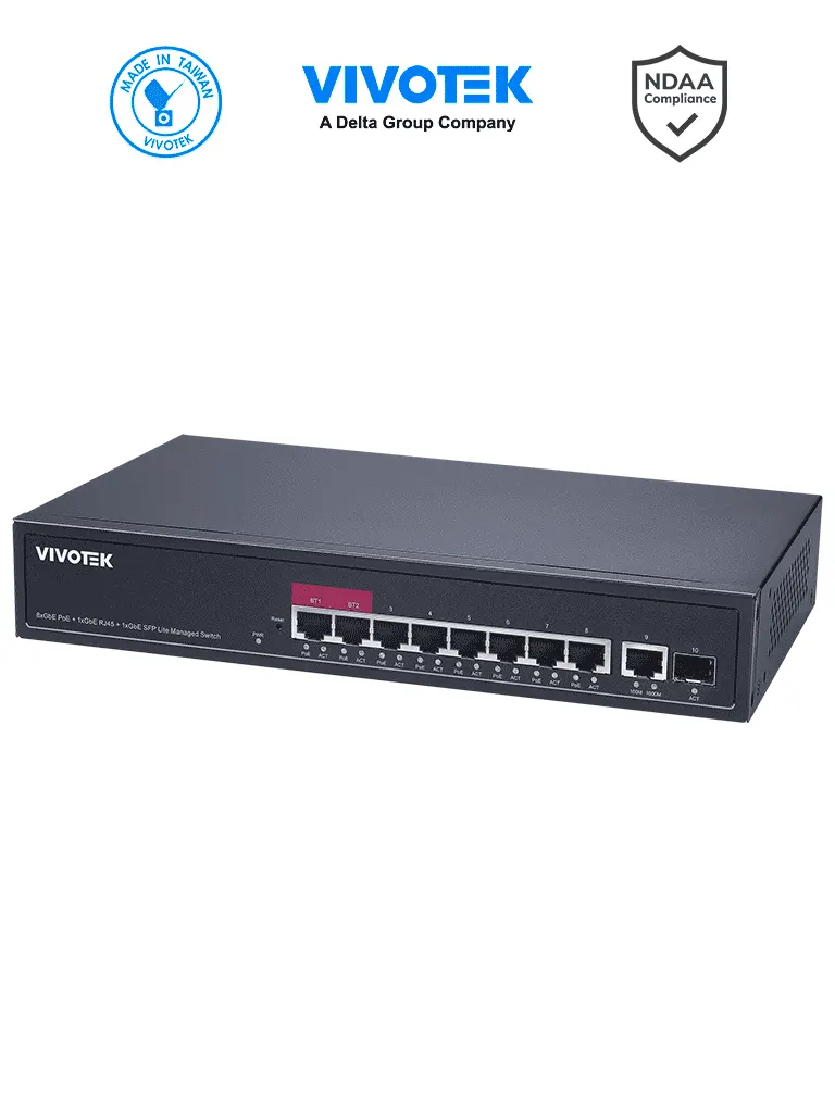 Switch PoE VIVOTEK AW-GEL-105A-110 de 8 puertos Gigabit y 110 W