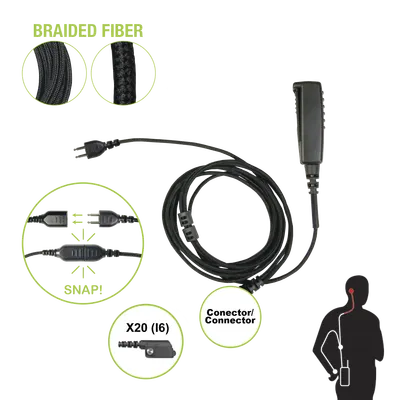 Cable para Micrófono Audífono / Conector P-Snap 2 Hilos / Fibra Trenzada / Compatible Icom IC-F3216/4261/52D/62D/3400/4400
