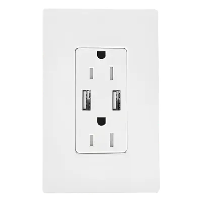 Receptáculo 15 A / 125 V~ 60 Hz / 2 puertos USB tipo A 5 V 3.8 A / Resistente a manipulaciones / Estilo Designer (Claro) satinado color Snow