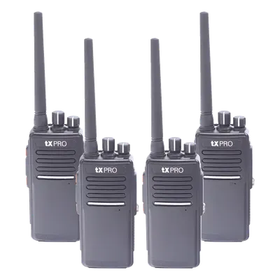 Kit de Radios Bidireccionales / 4 Unidades / 5W / VOX Manos Libres / 2 Cargadores Adicionales
