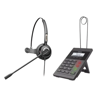 Kit de Call Center / Teléfono IP PoE / Pantalla 128x48 / 2 Puertos Ethernet / Diadema con Cancelación de Ruido / Fuente de Alimentación