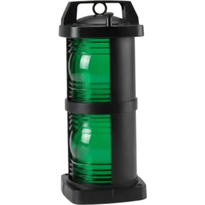 Foco de Señalización Marina Color Verde / Polímero de Policarbonato Negro Relleno de Fibra / Visibilidad 112-1/2° / Tapa de Acceso Hermética / Visibilidad 3 Millas (4.8 km) 