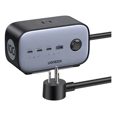 Cargador de Escritorio y Tomacorriente Múltiple | 3 Puertos USB-C | 1 Puertos USB-A | 3 Tomacorriente de CA | Tecnología GaN II | 1 USB 100W PD | Carga Rápida | Diseño Innovador en Forma de Cubo | Interruptor de Apagado.