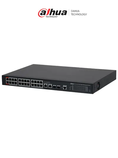 DAHUA DH-S4228-24GT-360 Switch Gigabit 24 puertos Administrable/  capa 2/ 2 Puertos  Hi-PoE/ Redundancia de red: STP/ RSTP/ Transmisión de larga distancia de 250 m/ 56 Gbps/ PoE