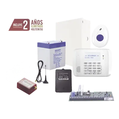 Kit de alarma / panel VISTA-48 / comunicador 4G LTE-M multimarca MN02-LTE-M / botón de pánico con detección de caídas / app RControl