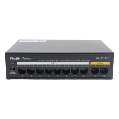 Switch PoE+ RUIJIE RG-ES110F-P con 8 puertos y 110 W