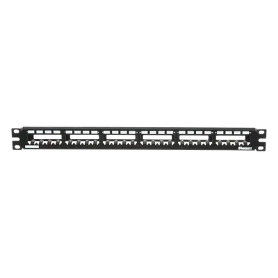 Panel de Parcheo Modular / 24 Puertos / 1UR / Plano / Totalmente Blindado / Acero Inoxidable