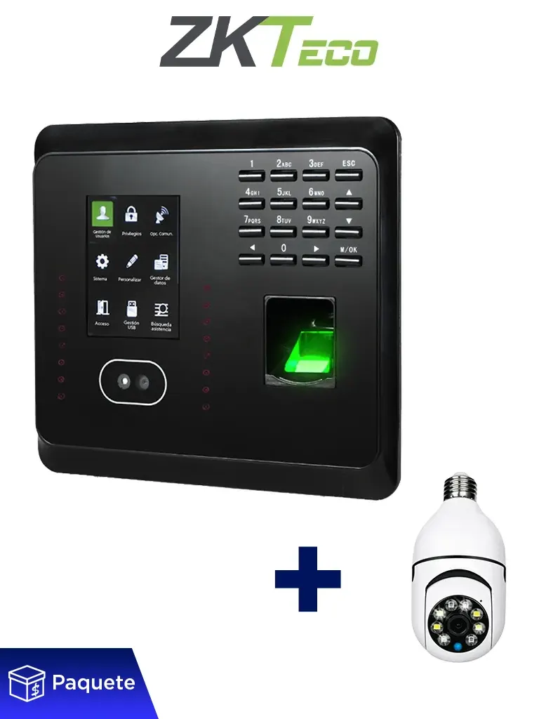 ZKTECO MB360ID + SH01-C2IN - Control de Asistencia y Acceso con 1,500 Rostros, 2,000 Huellas Digitales, Tarjeta ID de 125 kHz y Cámara Wi-Fi de 3 MP con Pan/Tilt, Visión Nocturna y Audio Bidireccional