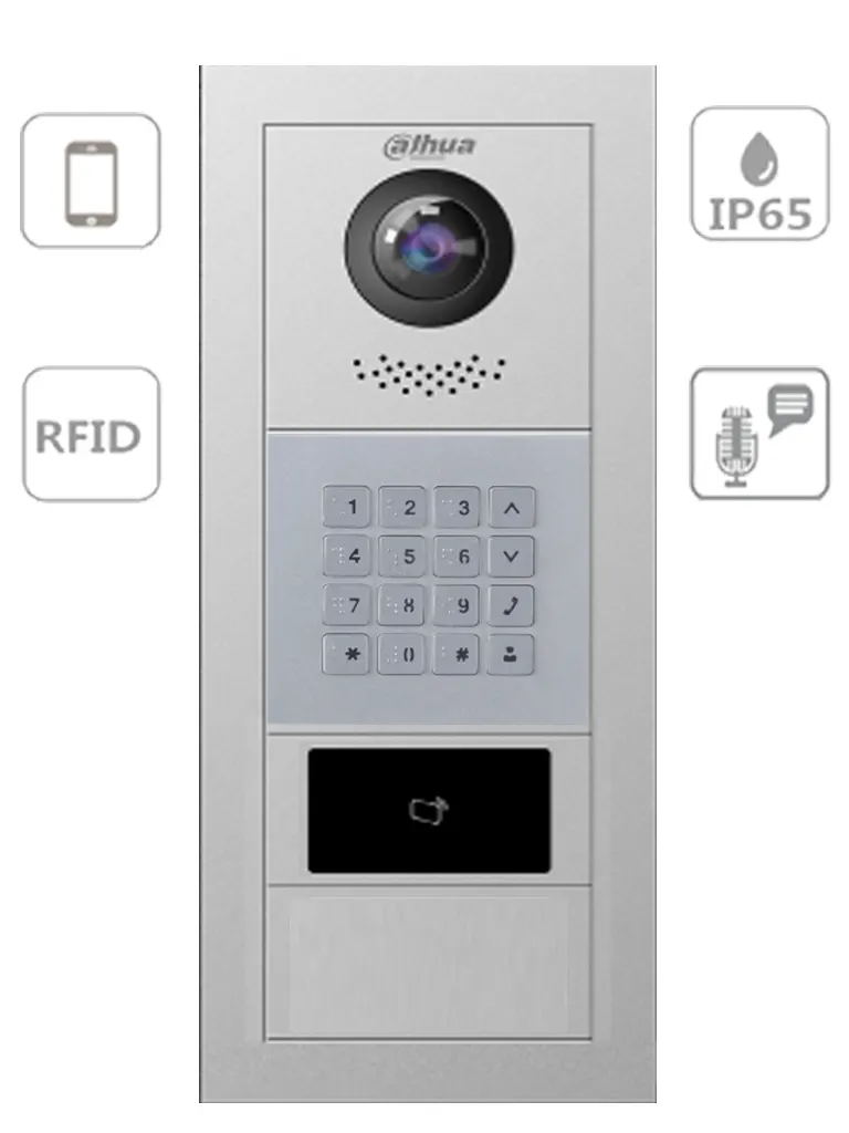 DAHUA PAQVTO4202F - Paquete Modular de Frente de Calle Departamental/  Función P2P/ Cámara de 2 Megapíxeles/ Apertura con Tarjetas Mifare/ Hasta 100 Monitores/ Notificación a APP/ Apertura Remota/ Uso Fraccionamientos/