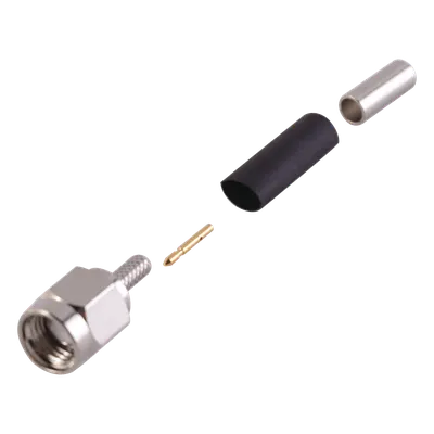 Conector SMA Macho / Anillo Plegable / RG-174/U / Belden 8216 / Cuerpo Bronce Niquelado / Contacto Oro / Aislante Teflón