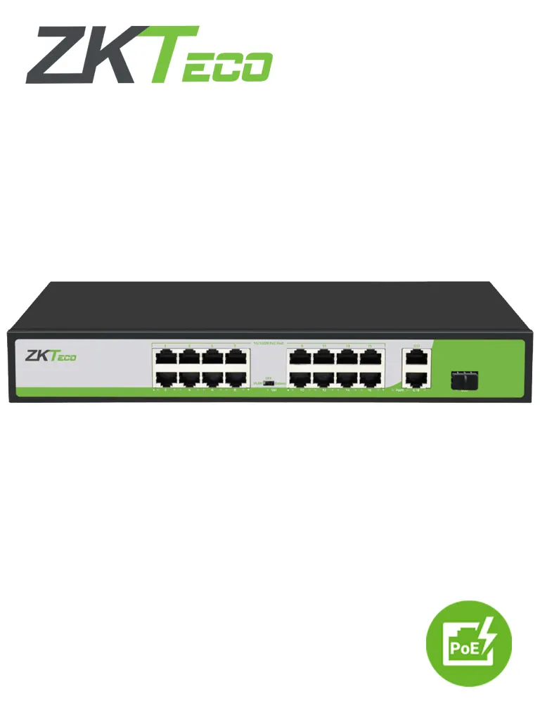 Switch PoE ZKTeco PE162-200-C de 16 puertos y 2 puertos Gigabit