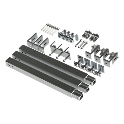 Caja de accesorios de aluminio anodizado / Montaje techo / Arreglo 1x4 / Inclinación 20-45° / Resistencia viento 136 km/h / 21.3 kg