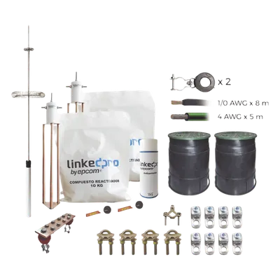 Kit Pararrayo con Accesorios de Instalación en Torre / 3 m (9.84 ft) / Electrodo de Cobre Electrolítico / Radio de Cobertura 72° / Filtro Equipotencial